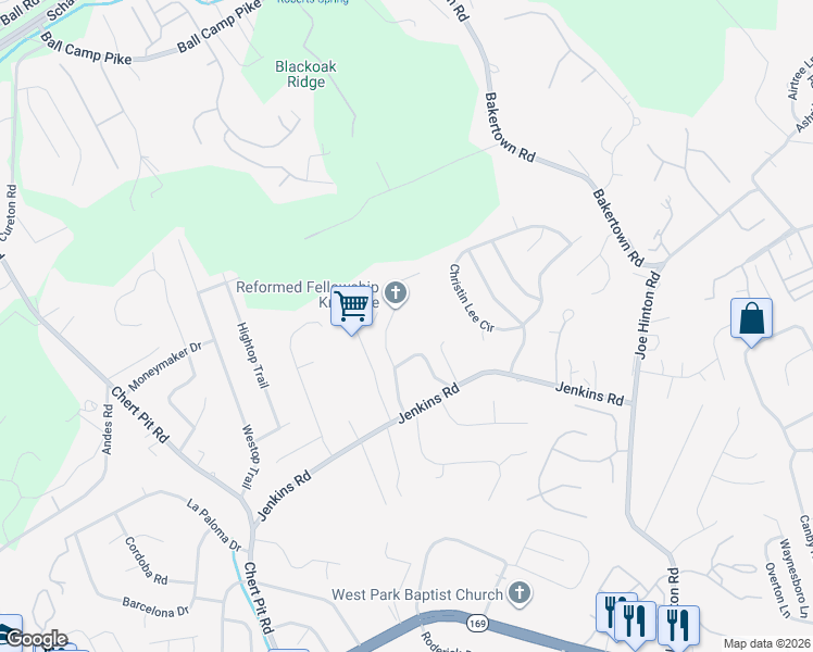 map of restaurants, bars, coffee shops, grocery stores, and more near 7804 Representative Lane in Knoxville