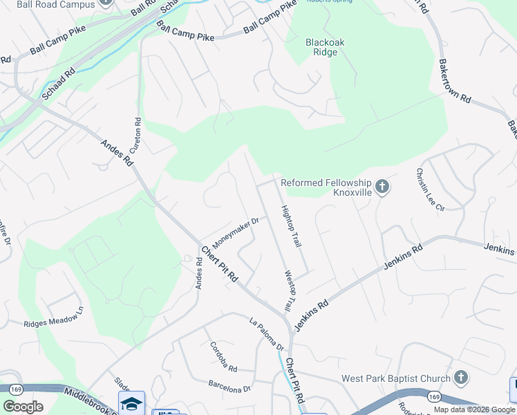 map of restaurants, bars, coffee shops, grocery stores, and more near 1619 Westop Trail in Knoxville