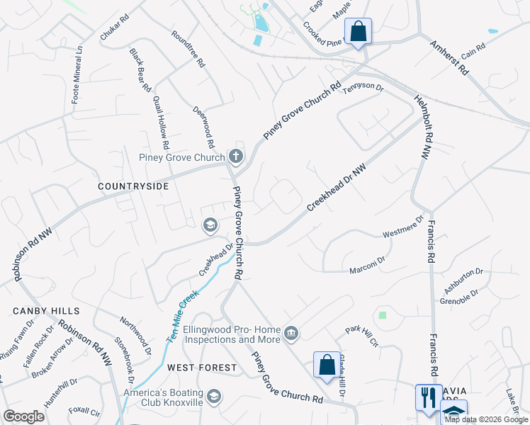 map of restaurants, bars, coffee shops, grocery stores, and more near 6612 Provincial Drive in Knoxville
