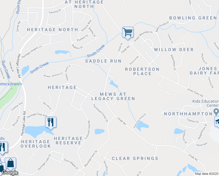 map of restaurants, bars, coffee shops, grocery stores, and more near 1217 Legacy Greene Avenue in Wake Forest