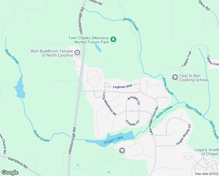map of restaurants, bars, coffee shops, grocery stores, and more near 405 Legends Way in Chapel Hill