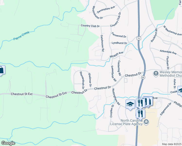 map of restaurants, bars, coffee shops, grocery stores, and more near 1014 Shalimar Drive in High Point