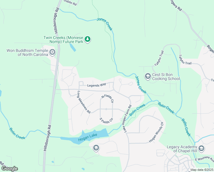 map of restaurants, bars, coffee shops, grocery stores, and more near 105 Reagan Mead Lane in Chapel Hill