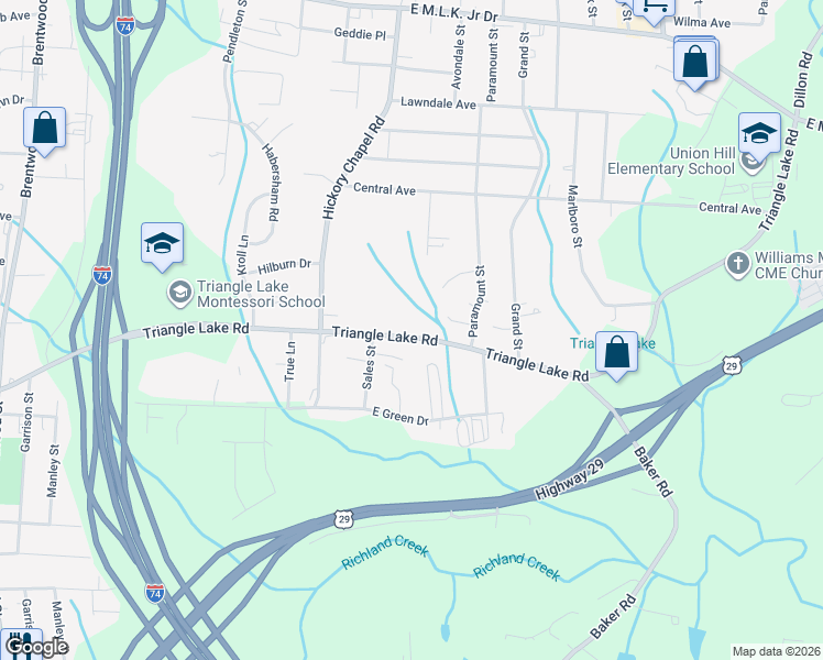 map of restaurants, bars, coffee shops, grocery stores, and more near 2901 Triangle Lake Road in High Point