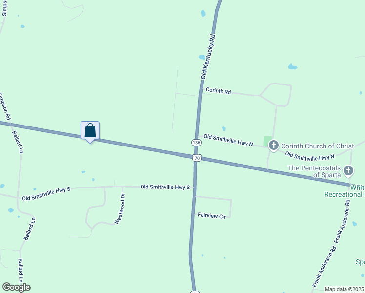 map of restaurants, bars, coffee shops, grocery stores, and more near 5274-5438 Smithville Highway in Sparta