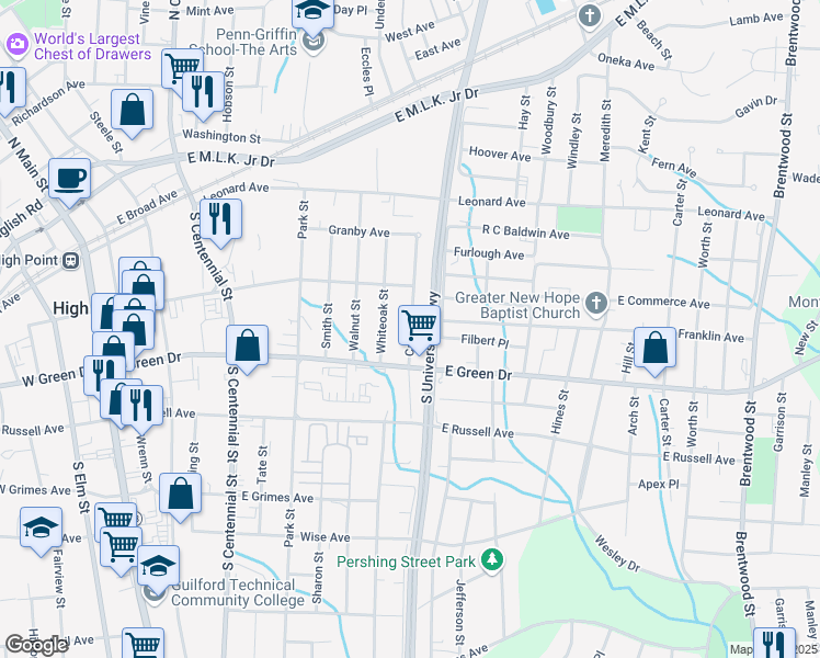 map of restaurants, bars, coffee shops, grocery stores, and more near 518B Cable Street in High Point