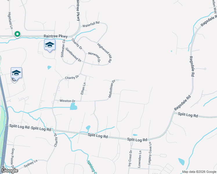 map of restaurants, bars, coffee shops, grocery stores, and more near 9522 Midlothian Drive in Brentwood