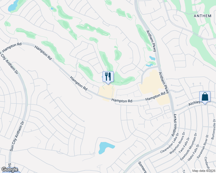 map of restaurants, bars, coffee shops, grocery stores, and more near 2600 Hampton Road in Henderson