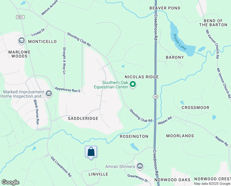 map of restaurants, bars, coffee shops, grocery stores, and more near 11915 Shooting Club Road in Raleigh