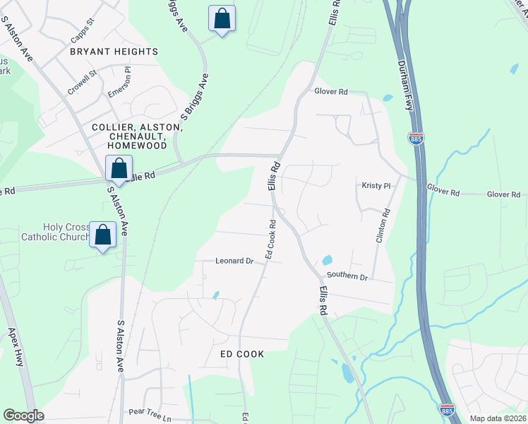 map of restaurants, bars, coffee shops, grocery stores, and more near 1306 Ed Cook Road in Durham