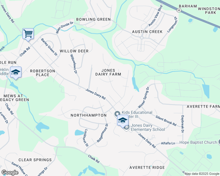 map of restaurants, bars, coffee shops, grocery stores, and more near 1008 Fairlong Road in Wake Forest