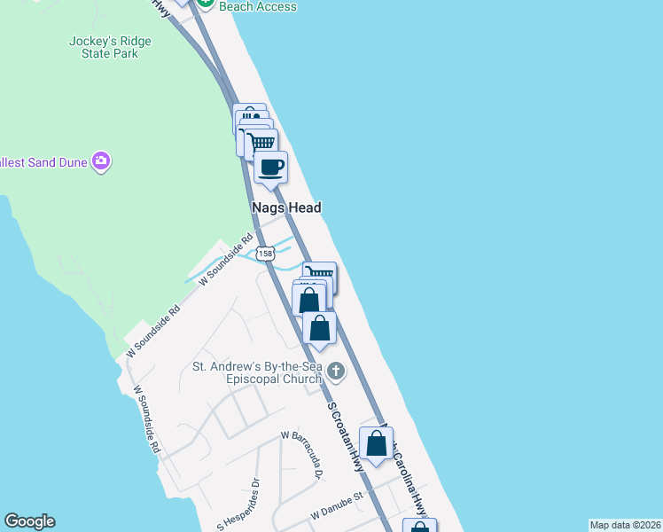 map of restaurants, bars, coffee shops, grocery stores, and more near 4039 S Virginia Dare Trail in Nags Head