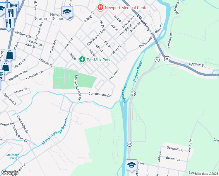 map of restaurants, bars, coffee shops, grocery stores, and more near 810 Commanche Drive in Newport