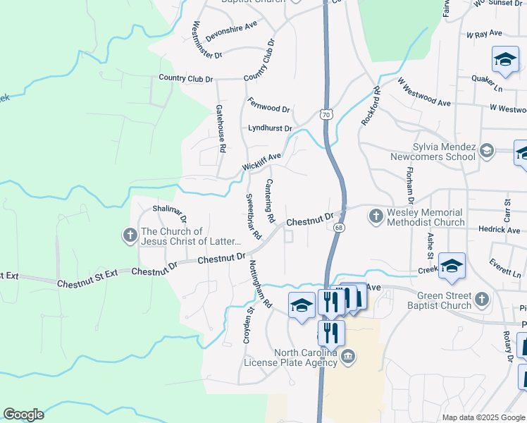 map of restaurants, bars, coffee shops, grocery stores, and more near 1023 Cantering Road in High Point