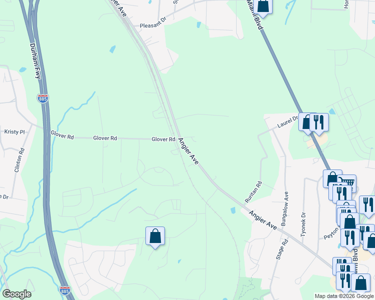 map of restaurants, bars, coffee shops, grocery stores, and more near 3714 Angier Avenue in Durham