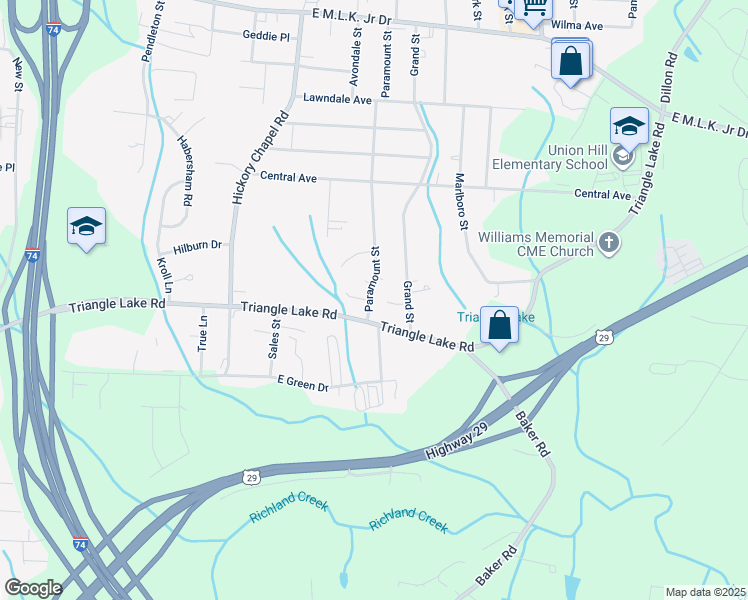 map of restaurants, bars, coffee shops, grocery stores, and more near 803 Paramount Street in High Point