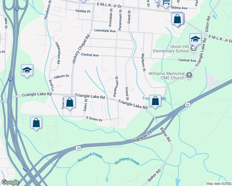 map of restaurants, bars, coffee shops, grocery stores, and more near 803 Paramount Street in High Point
