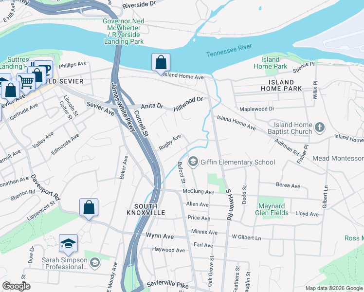map of restaurants, bars, coffee shops, grocery stores, and more near 1717 Lenland Avenue in Knoxville