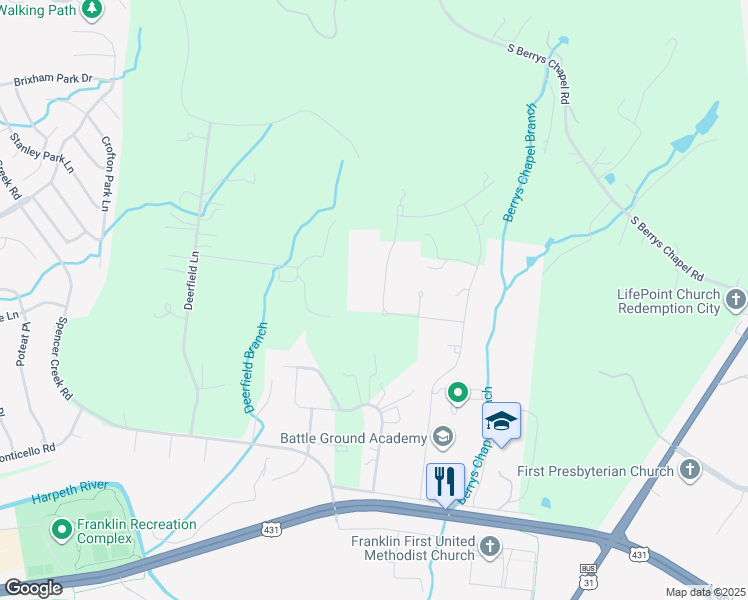 map of restaurants, bars, coffee shops, grocery stores, and more near 133 Alpine Court in Franklin