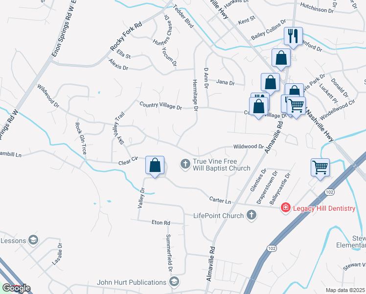 map of restaurants, bars, coffee shops, grocery stores, and more near 420 Wildwood Drive in Smyrna
