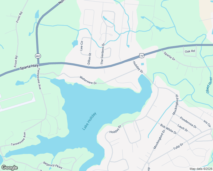 map of restaurants, bars, coffee shops, grocery stores, and more near 267 Waterview Drive in Crossville