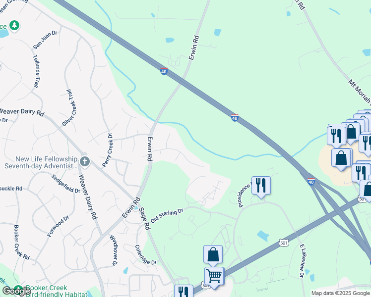 map of restaurants, bars, coffee shops, grocery stores, and more near 401 Englewood Dr in Chapel Hill