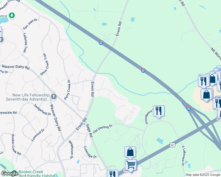 map of restaurants, bars, coffee shops, grocery stores, and more near 307 Englewood Drive in Chapel Hill