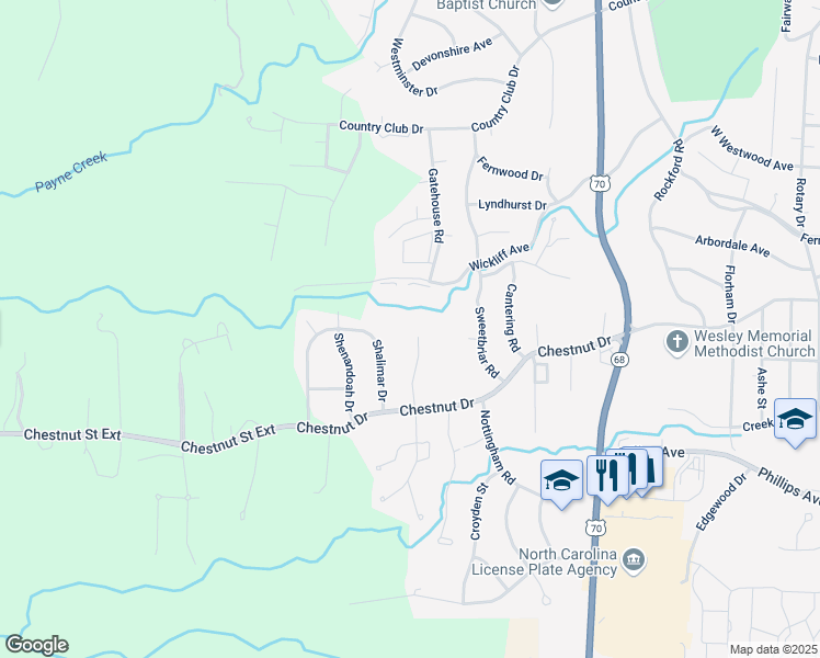 map of restaurants, bars, coffee shops, grocery stores, and more near 1014 Shalimar Drive in High Point