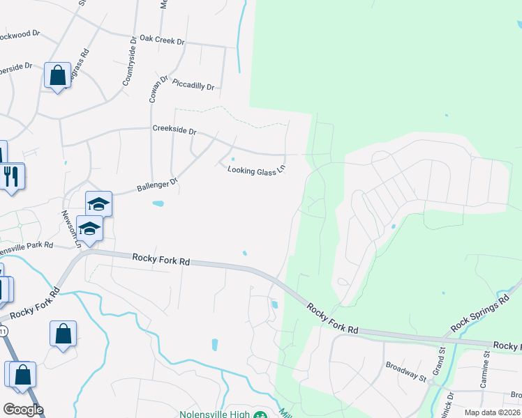 map of restaurants, bars, coffee shops, grocery stores, and more near 2370 Rocky Fork Road in Nolensville