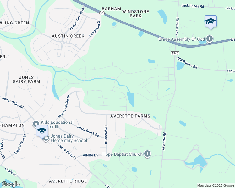 map of restaurants, bars, coffee shops, grocery stores, and more near 1125 Averette Road in Wake Forest