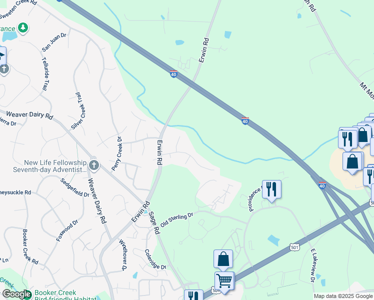 map of restaurants, bars, coffee shops, grocery stores, and more near 305 Englewood Drive in Chapel Hill