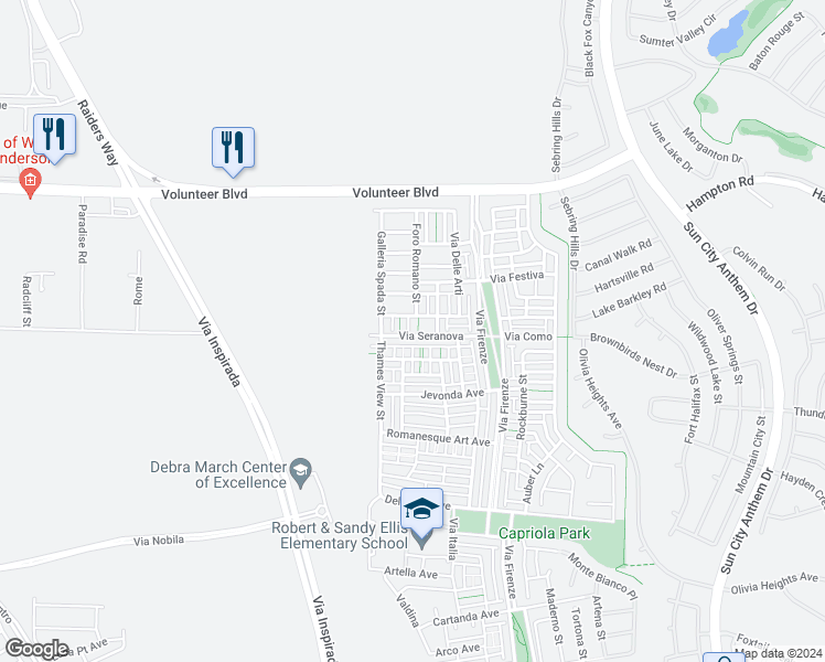 map of restaurants, bars, coffee shops, grocery stores, and more near 1985 Via Del Gradi Walk in Henderson