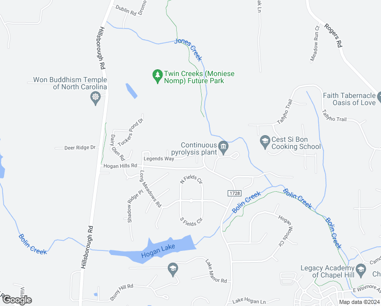map of restaurants, bars, coffee shops, grocery stores, and more near 204 Legends Way in Chapel Hill