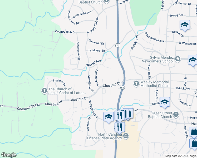 map of restaurants, bars, coffee shops, grocery stores, and more near 1034 Cantering Road in High Point