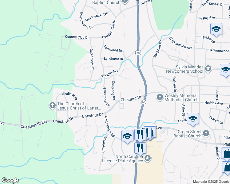 map of restaurants, bars, coffee shops, grocery stores, and more near 1034 Cantering Road in High Point