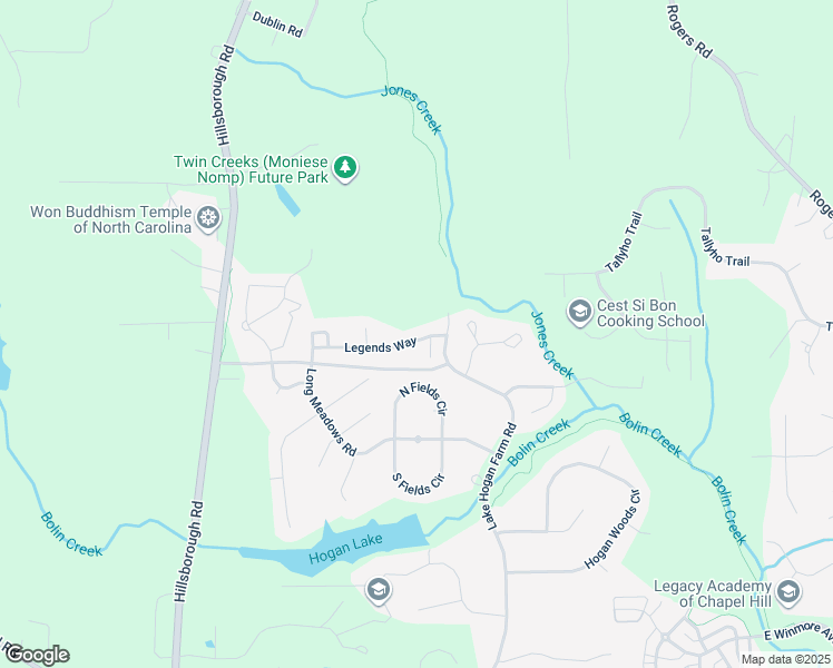 map of restaurants, bars, coffee shops, grocery stores, and more near 204 Legends Way in Chapel Hill