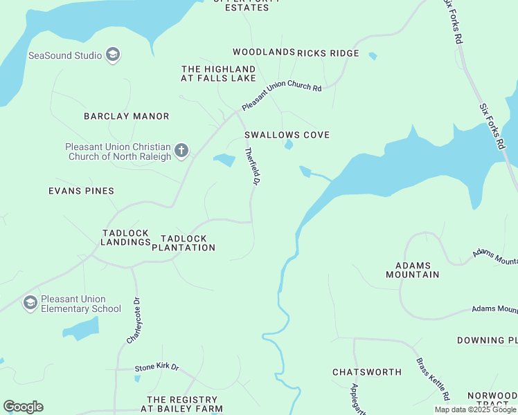 map of restaurants, bars, coffee shops, grocery stores, and more near 6308 Therfield Drive in Raleigh