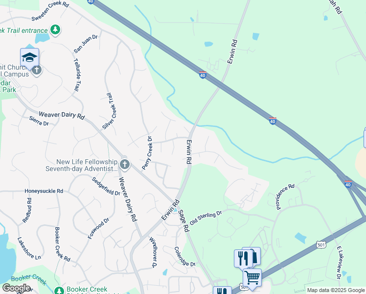 map of restaurants, bars, coffee shops, grocery stores, and more near 331 Erwin Road in Chapel Hill