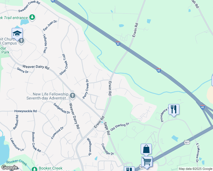 map of restaurants, bars, coffee shops, grocery stores, and more near 331 Erwin Road in Chapel Hill