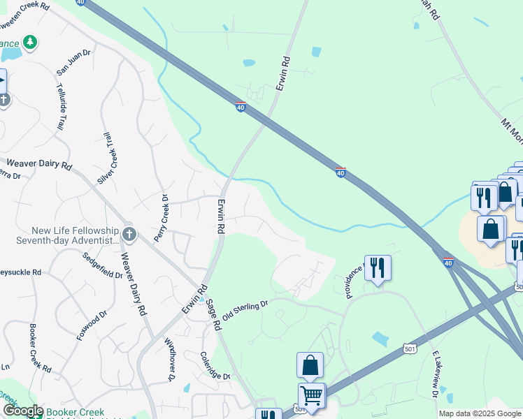 map of restaurants, bars, coffee shops, grocery stores, and more near 305 Englewood Drive in Chapel Hill