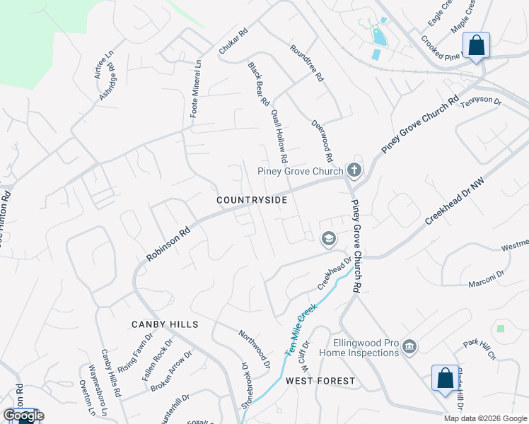 map of restaurants, bars, coffee shops, grocery stores, and more near 2043 Countryhill Lane in Knoxville