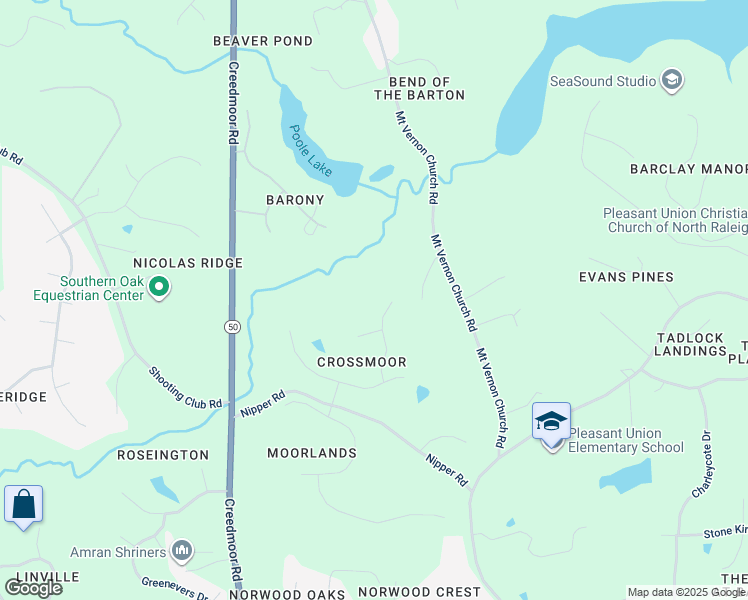 map of restaurants, bars, coffee shops, grocery stores, and more near 6025 Drumquin Drive in Raleigh