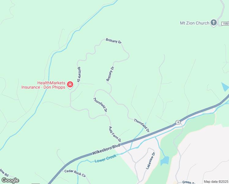 map of restaurants, bars, coffee shops, grocery stores, and more near 2440 Thornfield Drive in Lenoir
