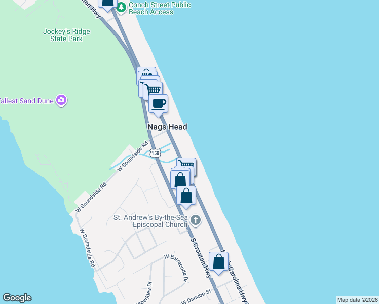 map of restaurants, bars, coffee shops, grocery stores, and more near 4039 S Virginia Dare Trail in Nags Head