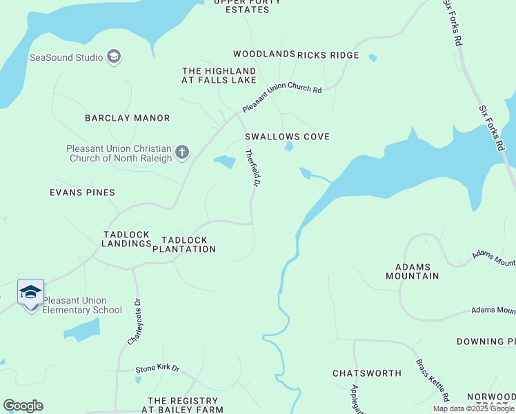 map of restaurants, bars, coffee shops, grocery stores, and more near 6308 Therfield Drive in Raleigh