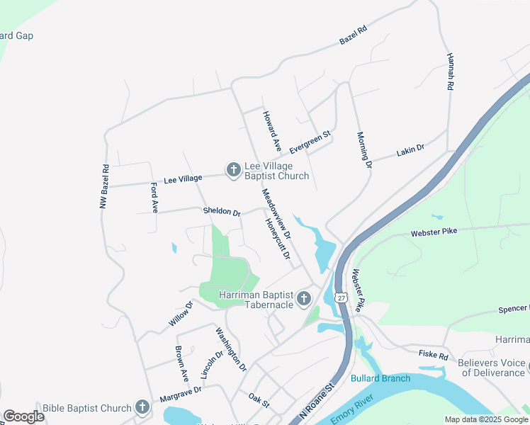 map of restaurants, bars, coffee shops, grocery stores, and more near 133 Honeycutt Drive in Harriman