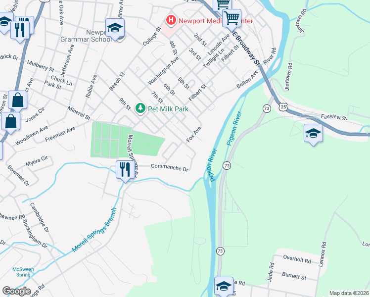 map of restaurants, bars, coffee shops, grocery stores, and more near 810 Commanche Drive in Newport