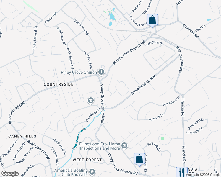 map of restaurants, bars, coffee shops, grocery stores, and more near 6612 Provincial Drive in Knoxville