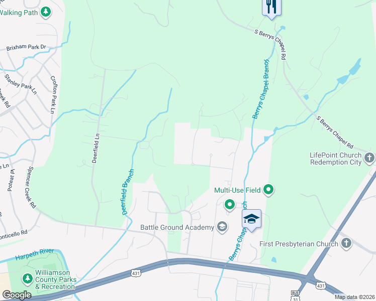 map of restaurants, bars, coffee shops, grocery stores, and more near 133 Alpine Court in Franklin