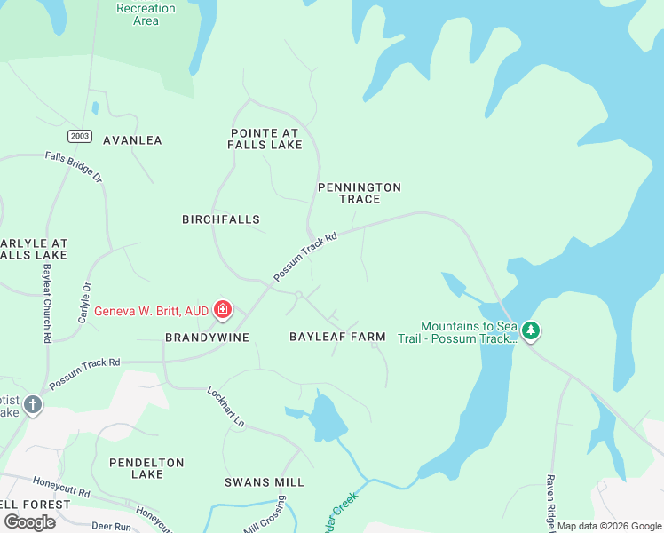 map of restaurants, bars, coffee shops, grocery stores, and more near 15521 Possum Track Road in Raleigh